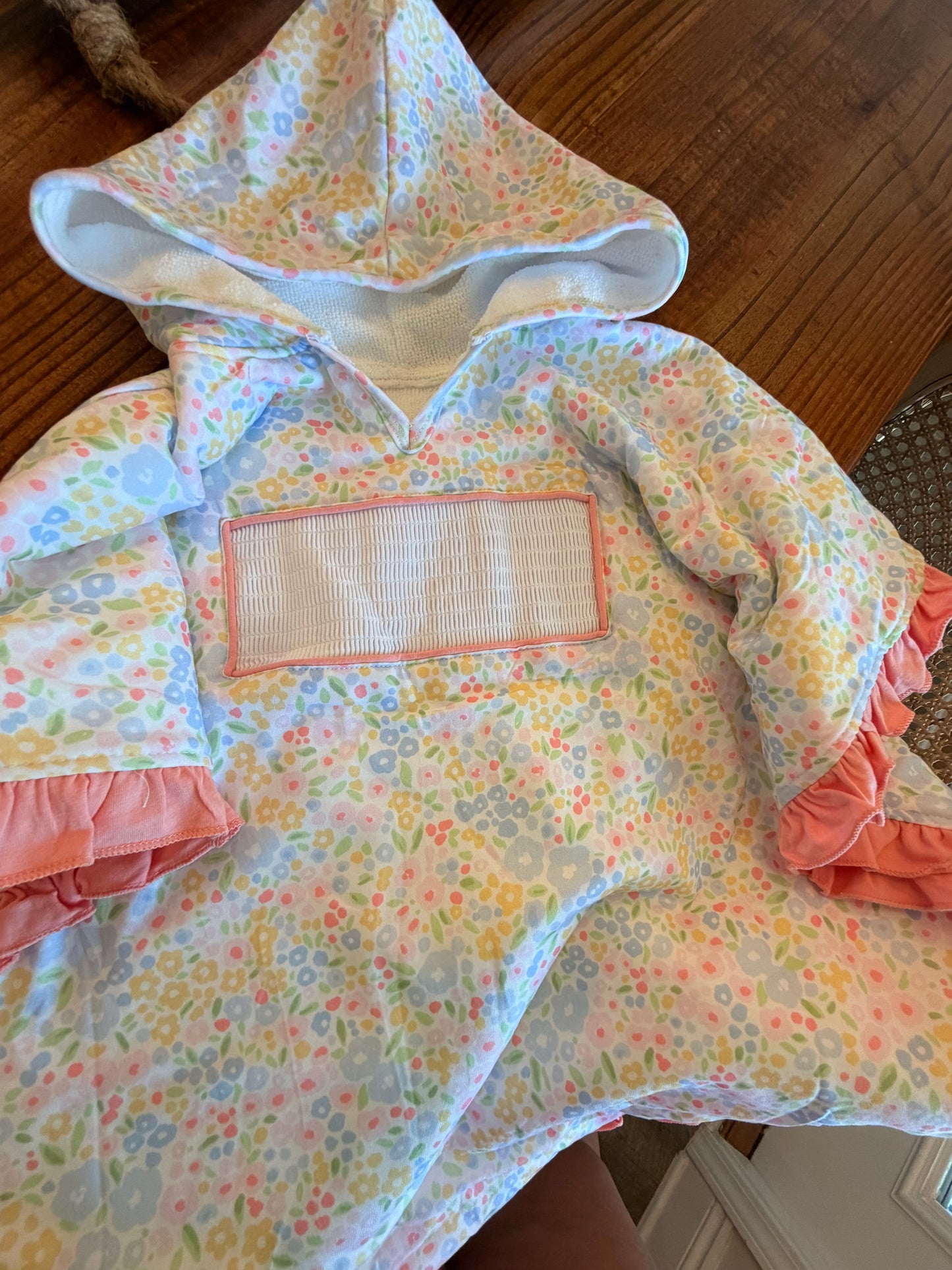 Coral Floral Hooded Towel Embroidery Blank (appx. 24”x24”)