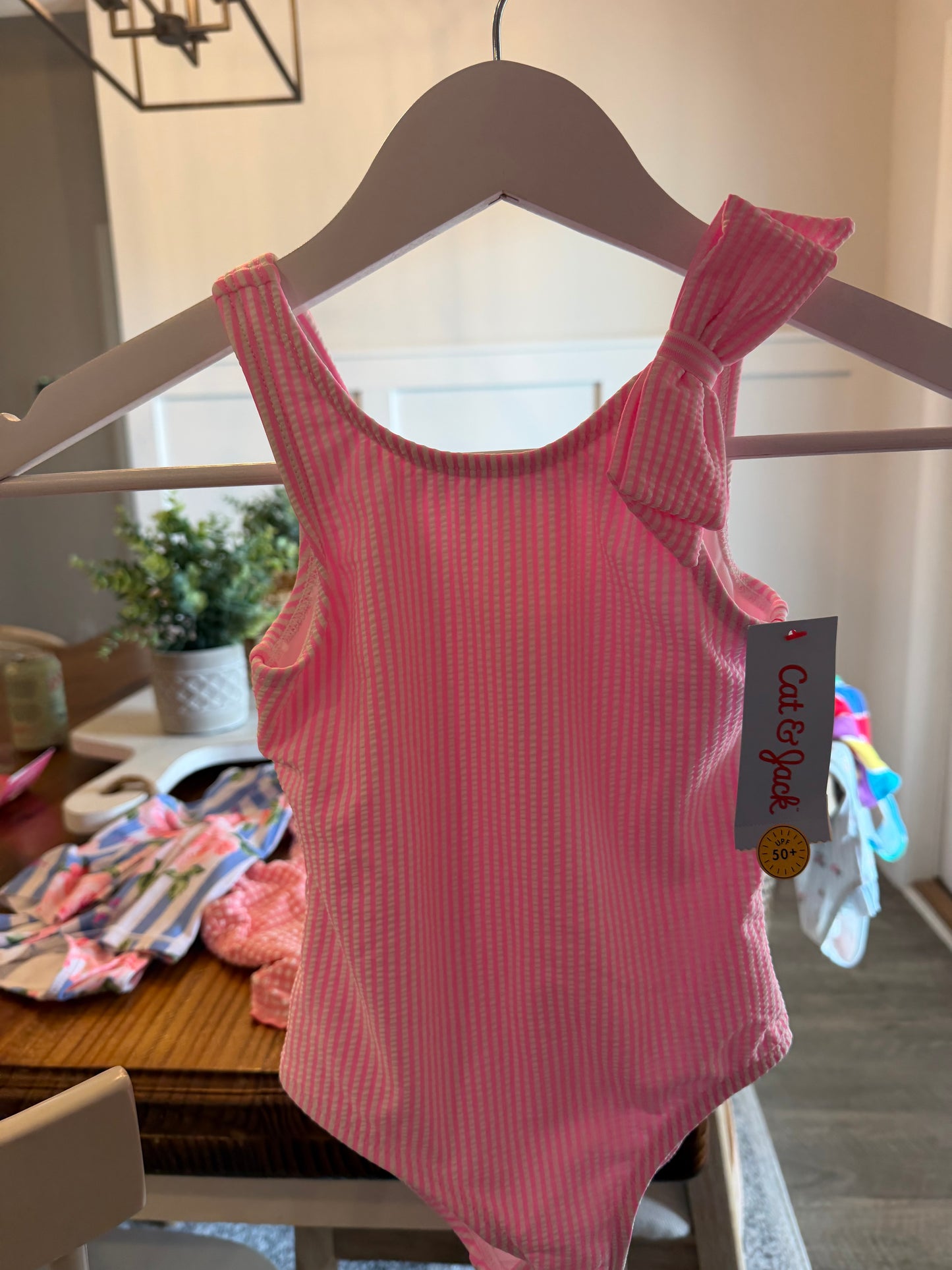 CONSIGNMENT ITEM: Neon Pink Seersucker Swimsuit Size 5 (NWT)