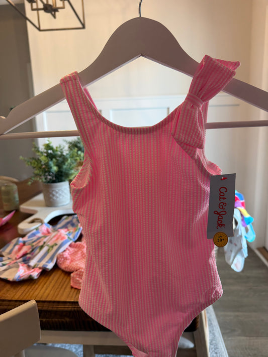 CONSIGNMENT ITEM: Neon Pink Seersucker Swimsuit Size 5 (NWT)