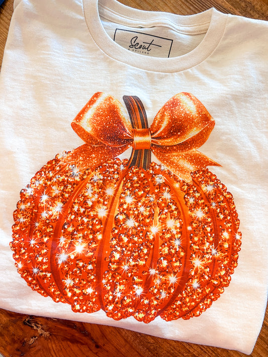 Faux Sparkle Pumpkin Tee  (PREORDER ETA 10 DAYS)
