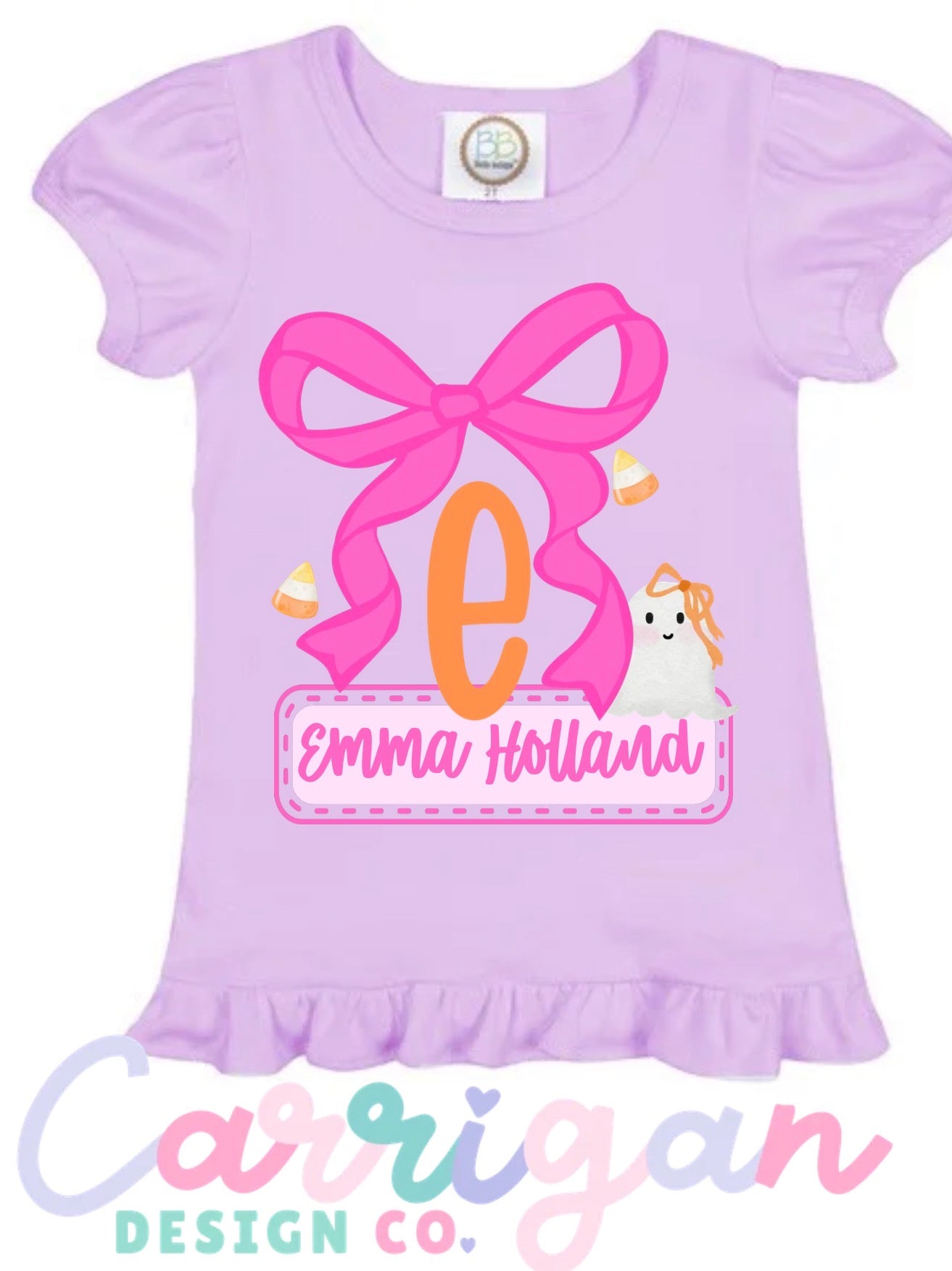 Ghost Initial Name Ruffle Top  (PREORDER ETA 10 DAYS)