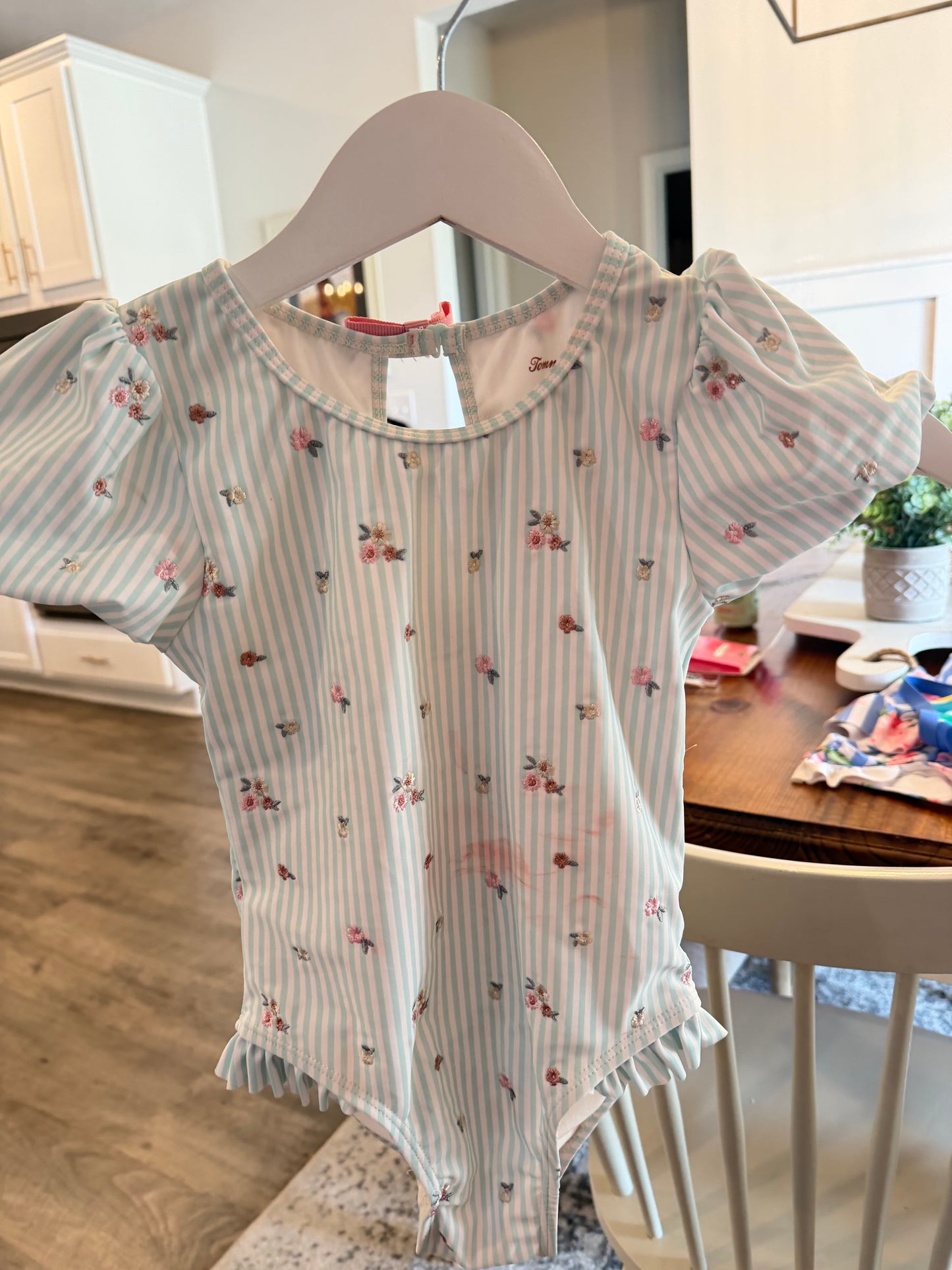 CONSIGNMENT ITEM: Embroidered Floral Swimsuit- Size 5 (Never worn- LARGE RED SPOT/NEVER WASHED)