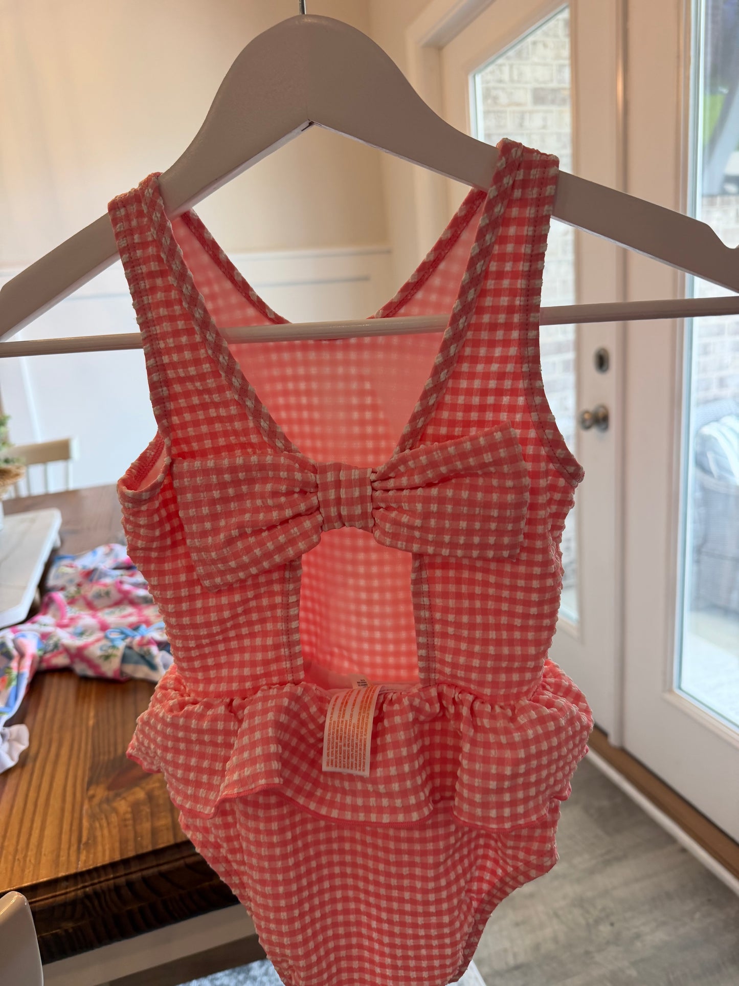 CONSIGNMENT ITEM: Coral Seersucker Swimsuit Size 5 (EUC)