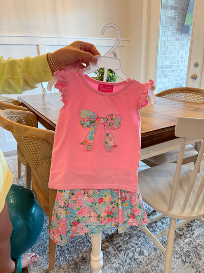 CONSIGNMENT ITEM: Floral Bow Short Set SIZE 5/6 (EUC)
