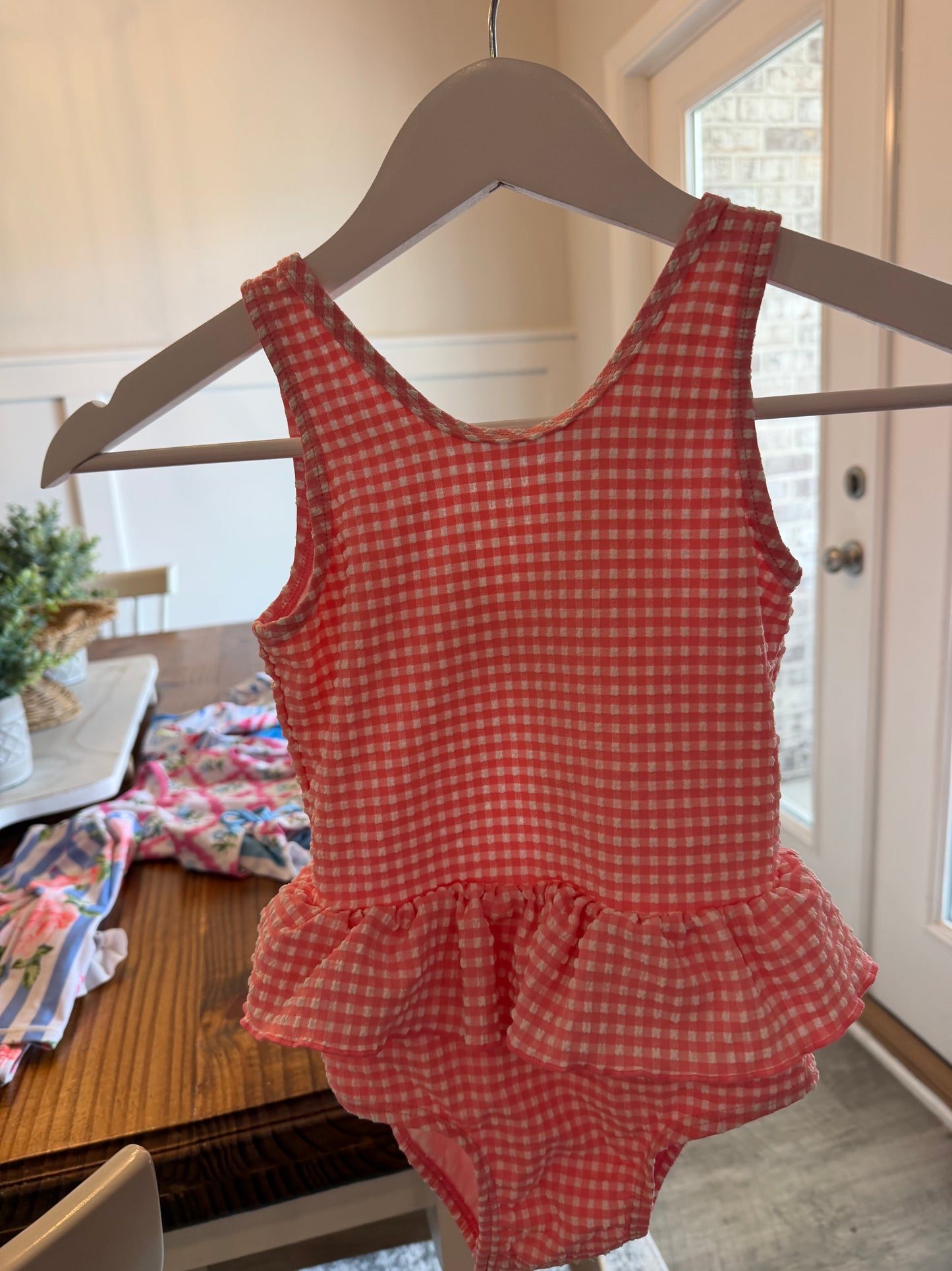CONSIGNMENT ITEM: Coral Seersucker Swimsuit Size 5 (EUC)