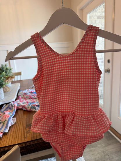 CONSIGNMENT ITEM: Coral Seersucker Swimsuit Size 5 (EUC)